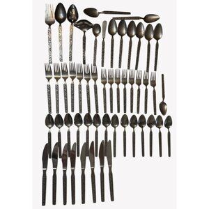 52 Pieces Vintage MCM Riviera Monterrey Stainless Japan Flatware Scroll Pattern